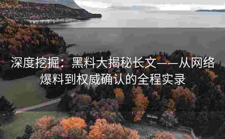 深度挖掘：黑料大揭秘长文——从网络爆料到权威确认的全程实录