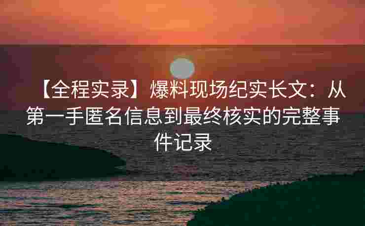 【全程实录】爆料现场纪实长文：从第一手匿名信息到最终核实的完整事件记录