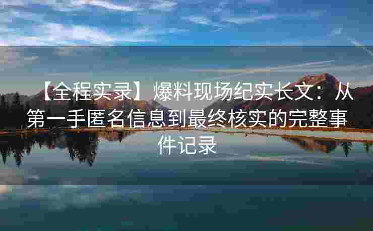 【全程实录】爆料现场纪实长文：从第一手匿名信息到最终核实的完整事件记录