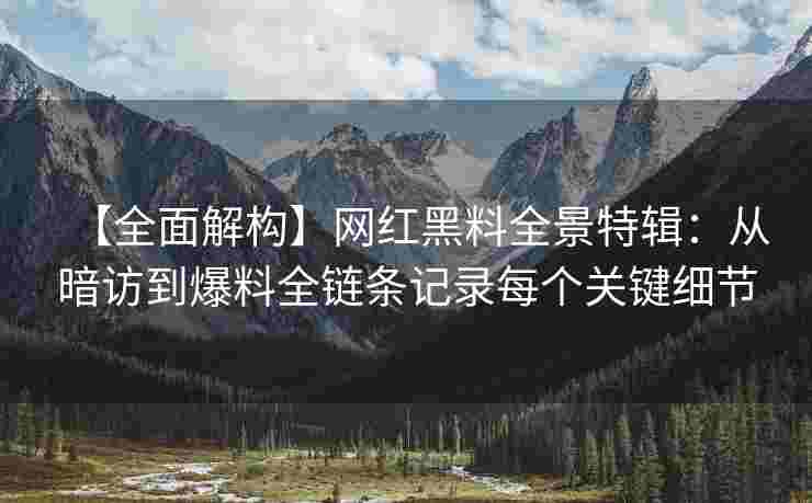 【全面解构】网红黑料全景特辑：从暗访到爆料全链条记录每个关键细节
