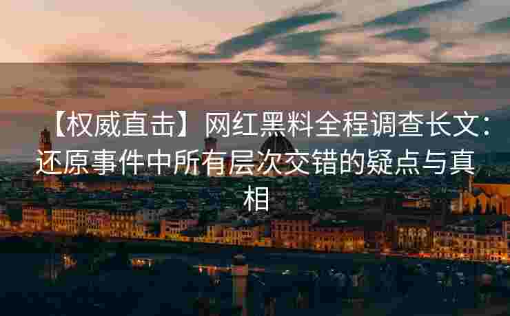 【权威直击】网红黑料全程调查长文：还原事件中所有层次交错的疑点与真相